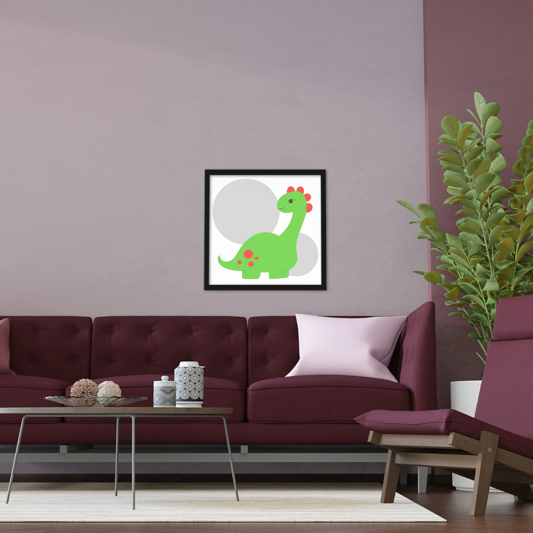Light Green Long Neck Dinosaur Framed Poster