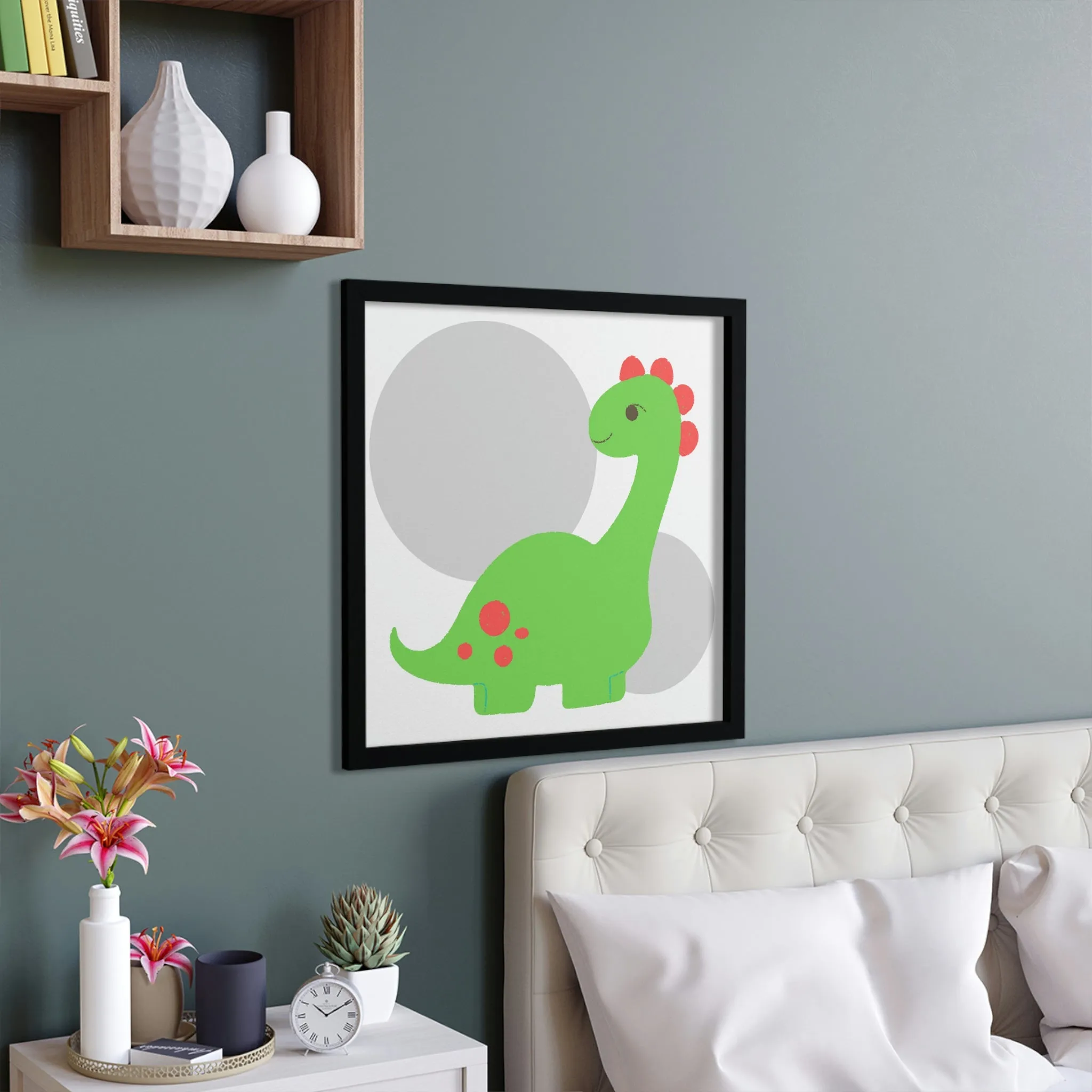 Light Green Long Neck Dinosaur Framed Poster