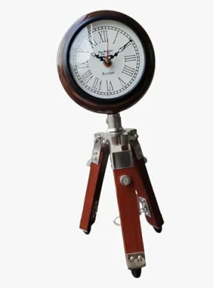 MAGNE NAUTICAL || Wooden and Metal Tripod Clock with Stand Antique for Home, Office, Living Room Brown