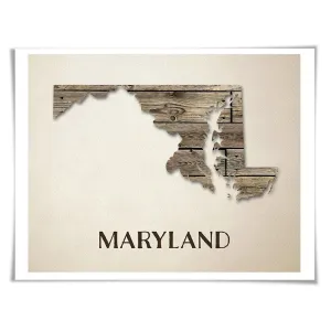Maryland Map Art Print. 5 Sizes. Travel Poster. Custom State. USA Map. Rustic Art Home Decor.