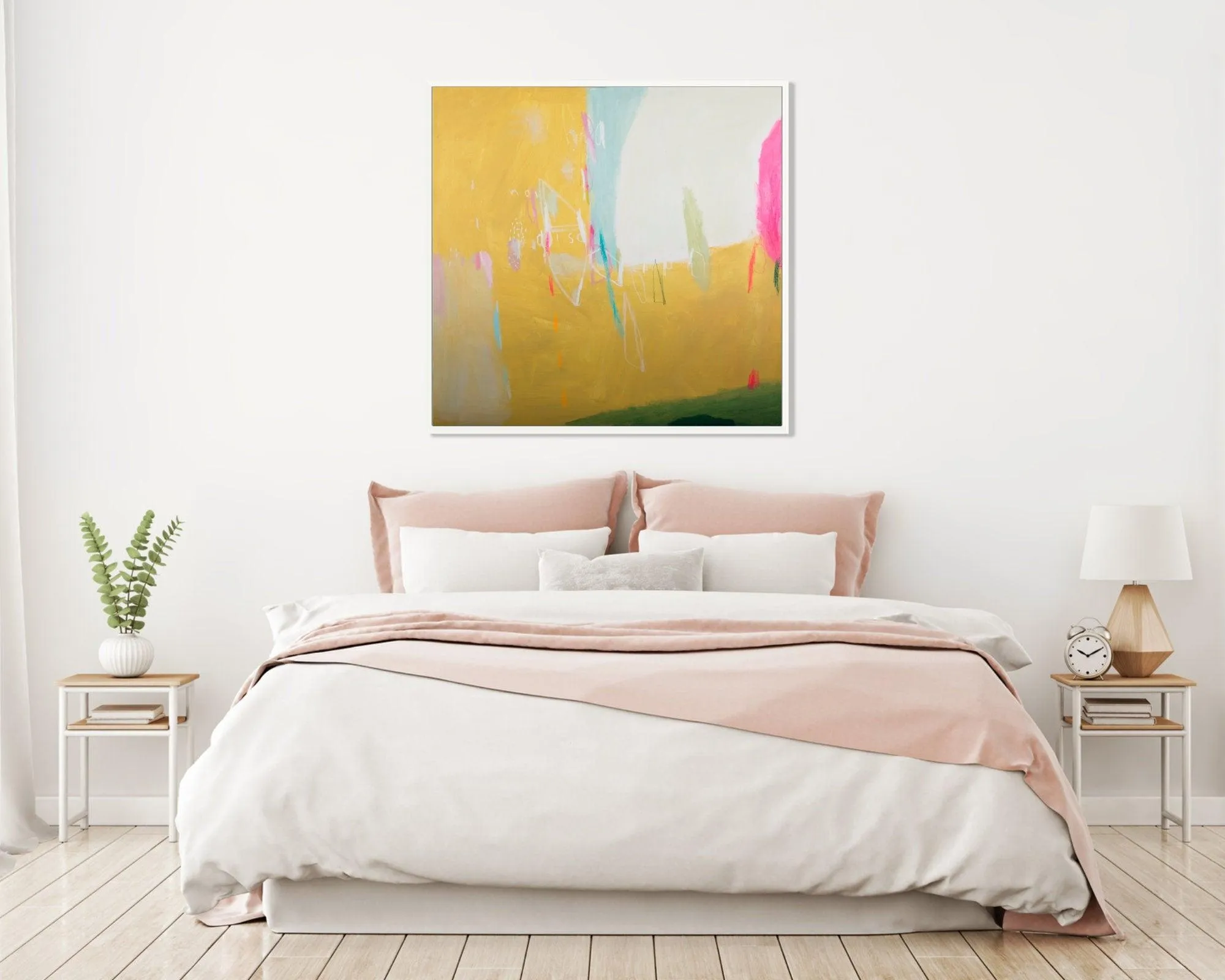 Mustard Yellow original abstract canvas art / Yellow Abstract Art / Pink and Yellow Painting / Large Yellow Abstract Paintings
