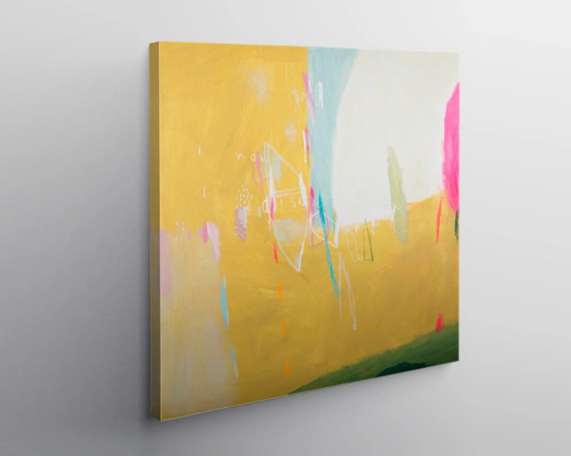 Mustard Yellow original abstract canvas art / Yellow Abstract Art / Pink and Yellow Painting / Large Yellow Abstract Paintings