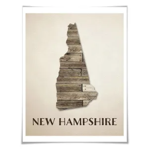 New Hampshire Map Art Print. 5 Sizes. Travel Poster. Custom State. USA Map. Rustic Art Home Decor.