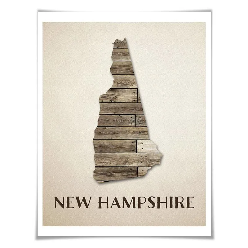 New Hampshire Map Art Print. 5 Sizes. Travel Poster. Custom State. USA Map. Rustic Art Home Decor.