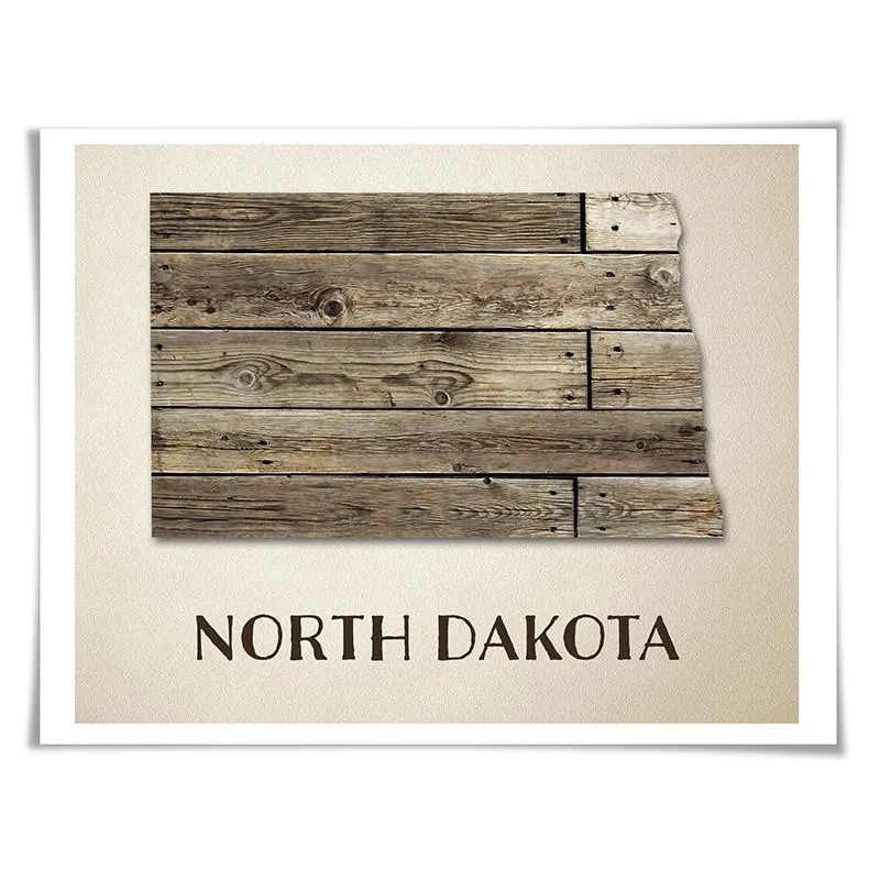 North Dakota Map Art Print. 5 Sizes. Travel Poster. Custom State. USA Map. Rustic Art Home Decor.