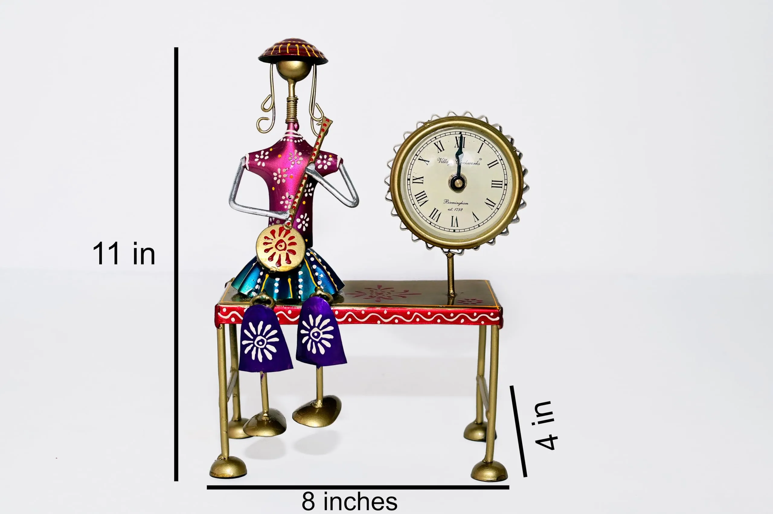 OBRA MIA Handpainted Metal and Iron Clock - Gift Craft Table Clock/Office Desk/Decorative Showpiece/Home Decor Items.