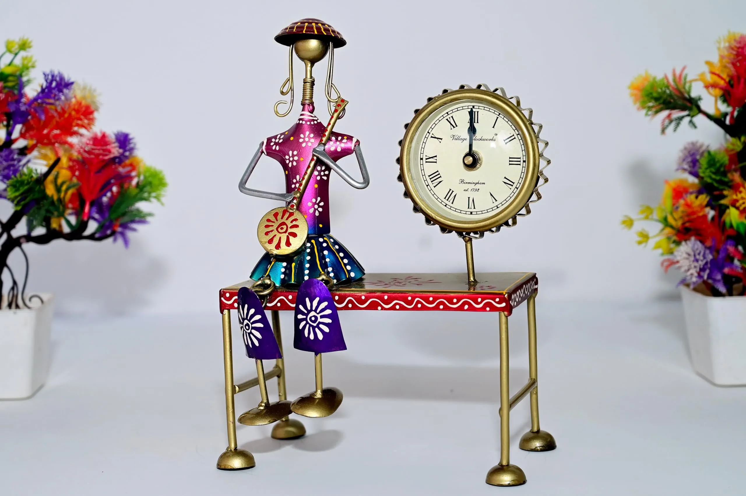 OBRA MIA Handpainted Metal and Iron Clock - Gift Craft Table Clock/Office Desk/Decorative Showpiece/Home Decor Items.