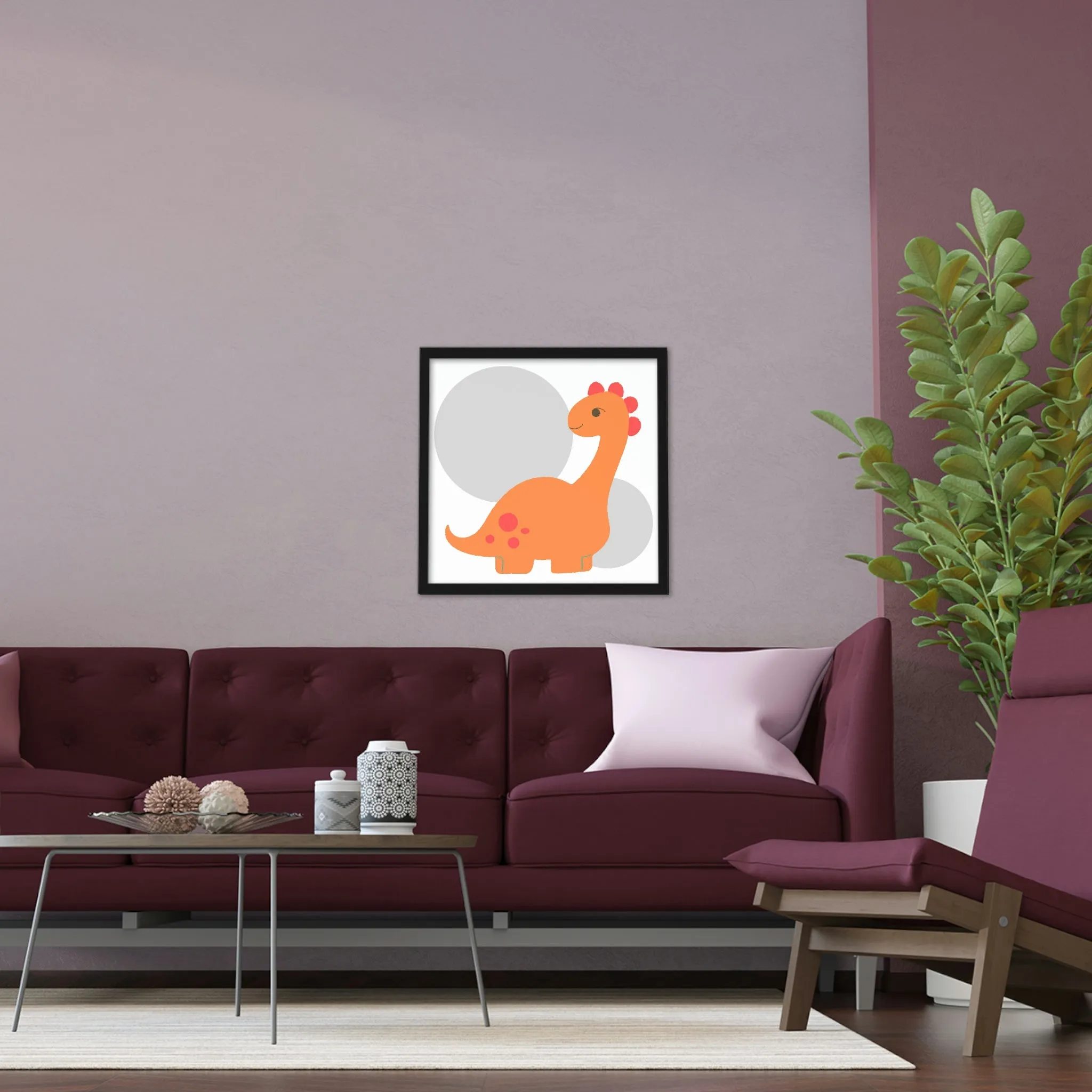 Orange Long Neck Dinosaur Framed Poster