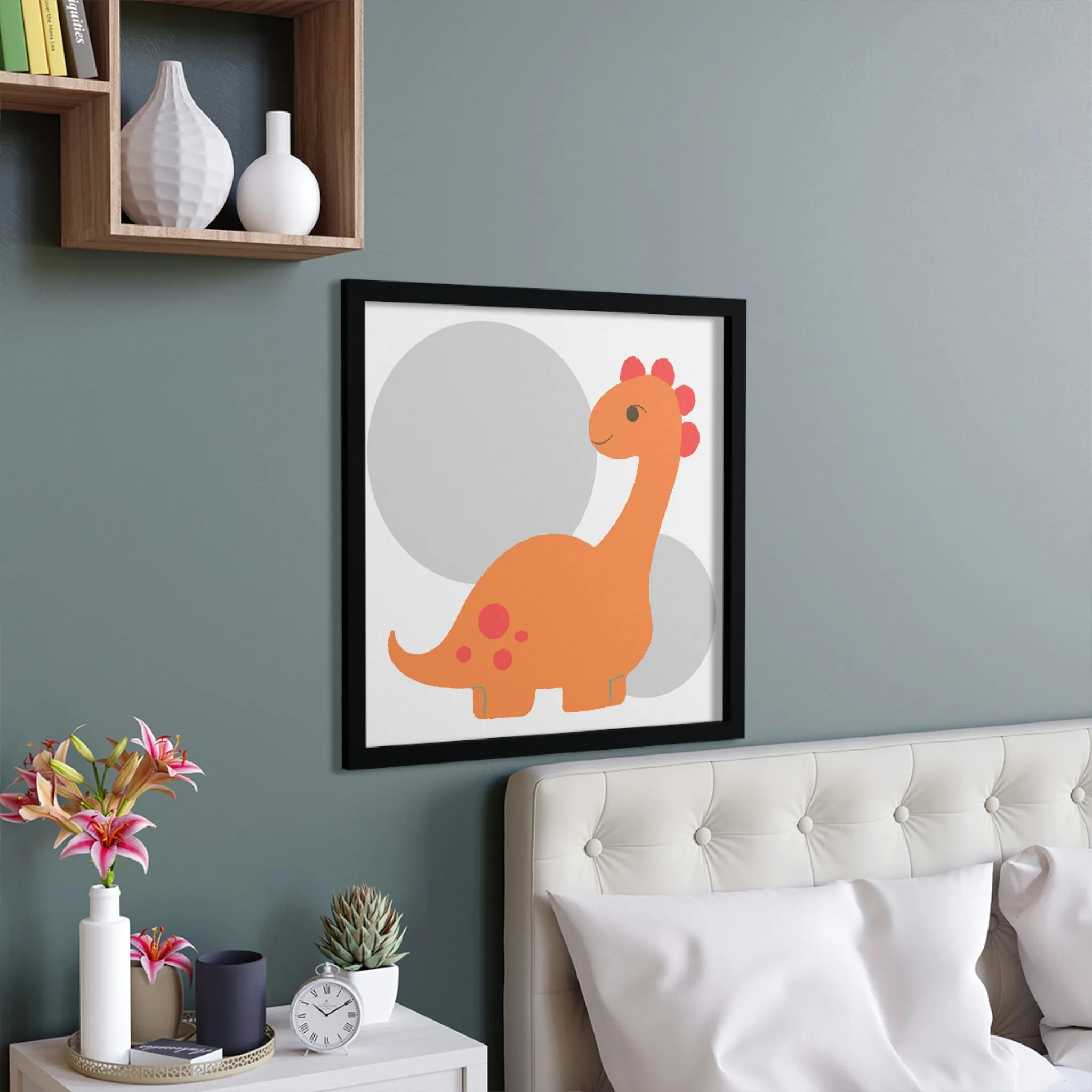 Orange Long Neck Dinosaur Framed Poster