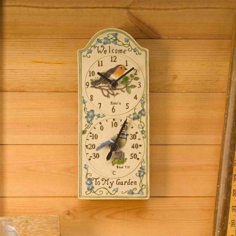 Outside In 28cm Birdberry Wall Clock & Thermometer