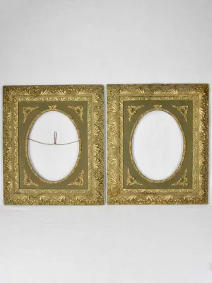 Pair of Napoleon III portrait frames sage green and gold - oval 11" x 15" display