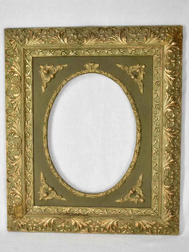Pair of Napoleon III portrait frames sage green and gold - oval 11" x 15" display