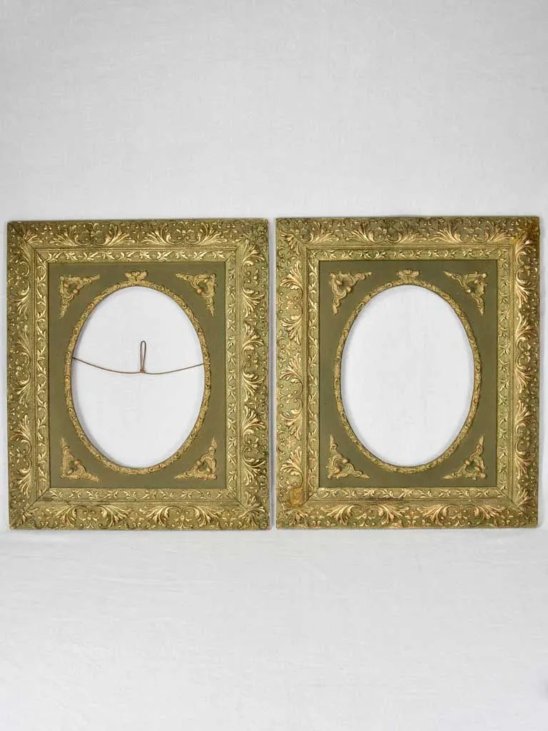 Pair of Napoleon III portrait frames sage green and gold - oval 11" x 15" display