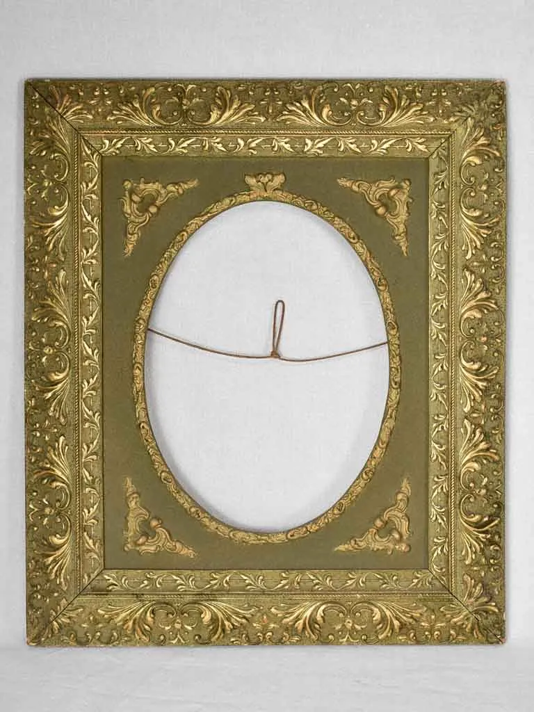 Pair of Napoleon III portrait frames sage green and gold - oval 11" x 15" display