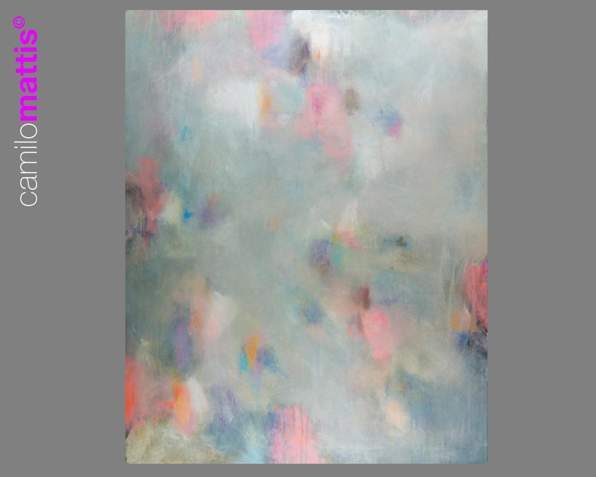 Pastel colors art, Abstract landscape art print, Pink and grey fine art print