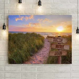 Personalized Beach Path at Sunset Premium Canvas