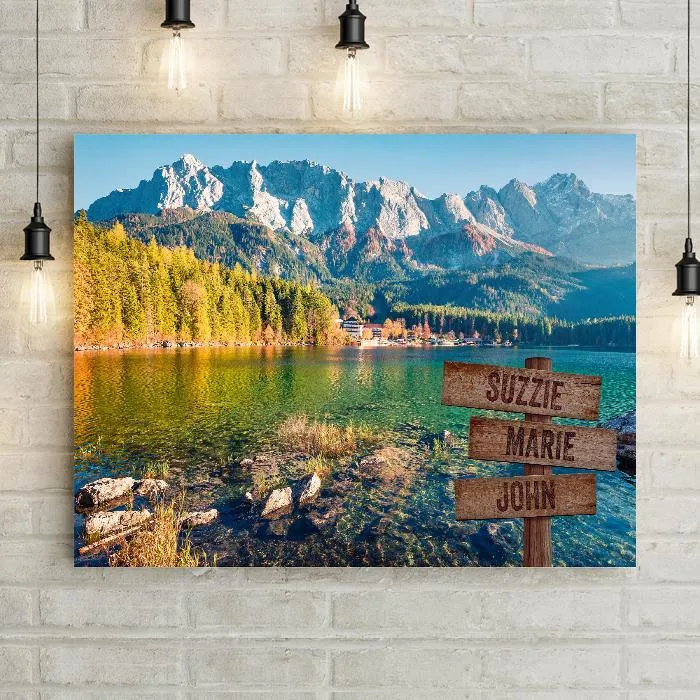 Personalized Mountainside Lake Premium Canvas