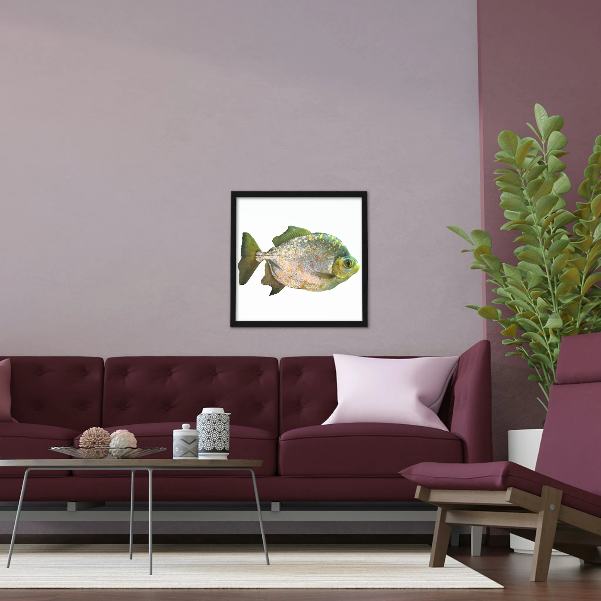 Piranha Green Fish with Specs Framed Poster