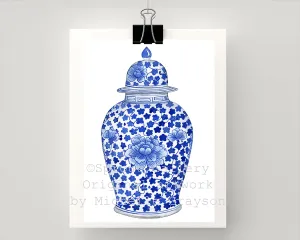 Print of Antique ginger jar with peonies flower print