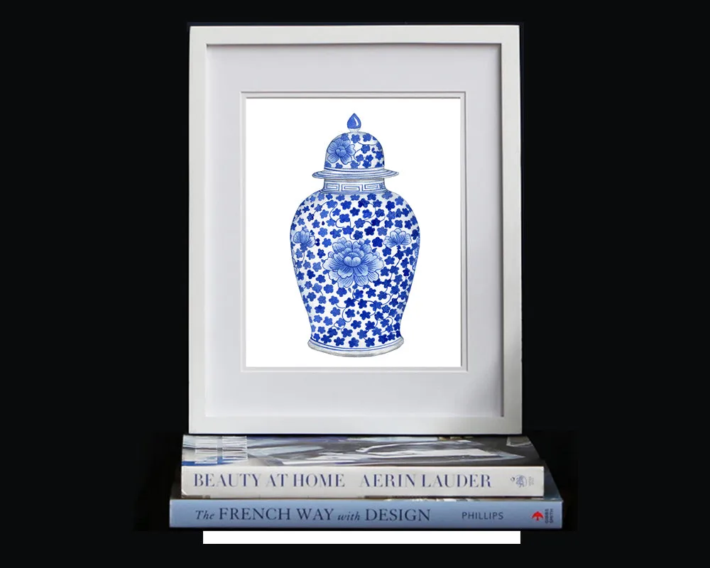 Print of Antique ginger jar with peonies flower print
