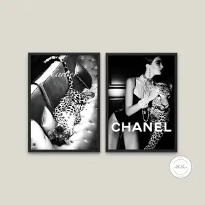 Set Of 2 Leopard Luxury Fashion Black & White Wall Art INSTANT DOWNLOAD Art Prints, Luxury Décor, High Fashion Prints, Glam Decor