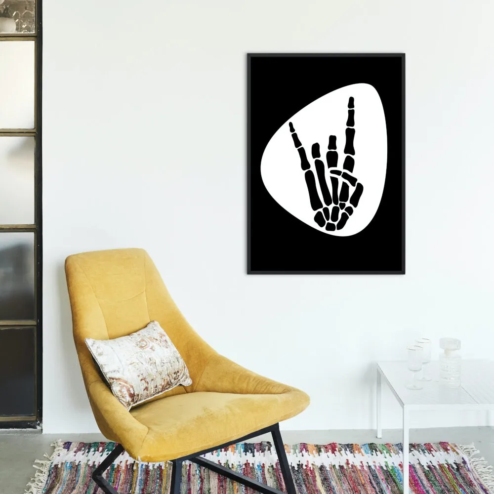 Skeleton Rock Horns Black & White Wall Art INSTANT DOWNLOAD Art Print, Musician Gift, Guitar Pick, Punk Rock Poster, Skeleton Rock Hand Silhouette