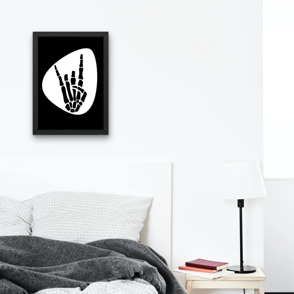 Skeleton Rock Horns Black & White Wall Art INSTANT DOWNLOAD Art Print, Musician Gift, Guitar Pick, Punk Rock Poster, Skeleton Rock Hand Silhouette