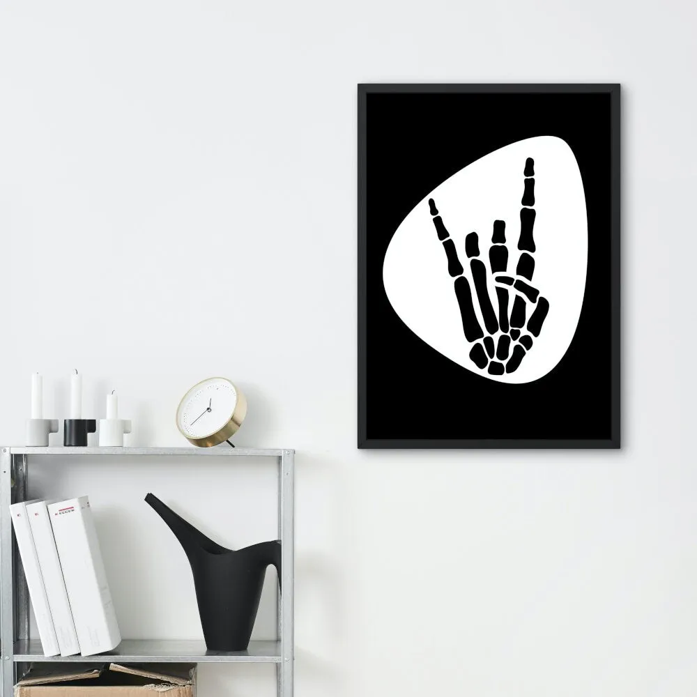 Skeleton Rock Horns Black & White Wall Art INSTANT DOWNLOAD Art Print, Musician Gift, Guitar Pick, Punk Rock Poster, Skeleton Rock Hand Silhouette