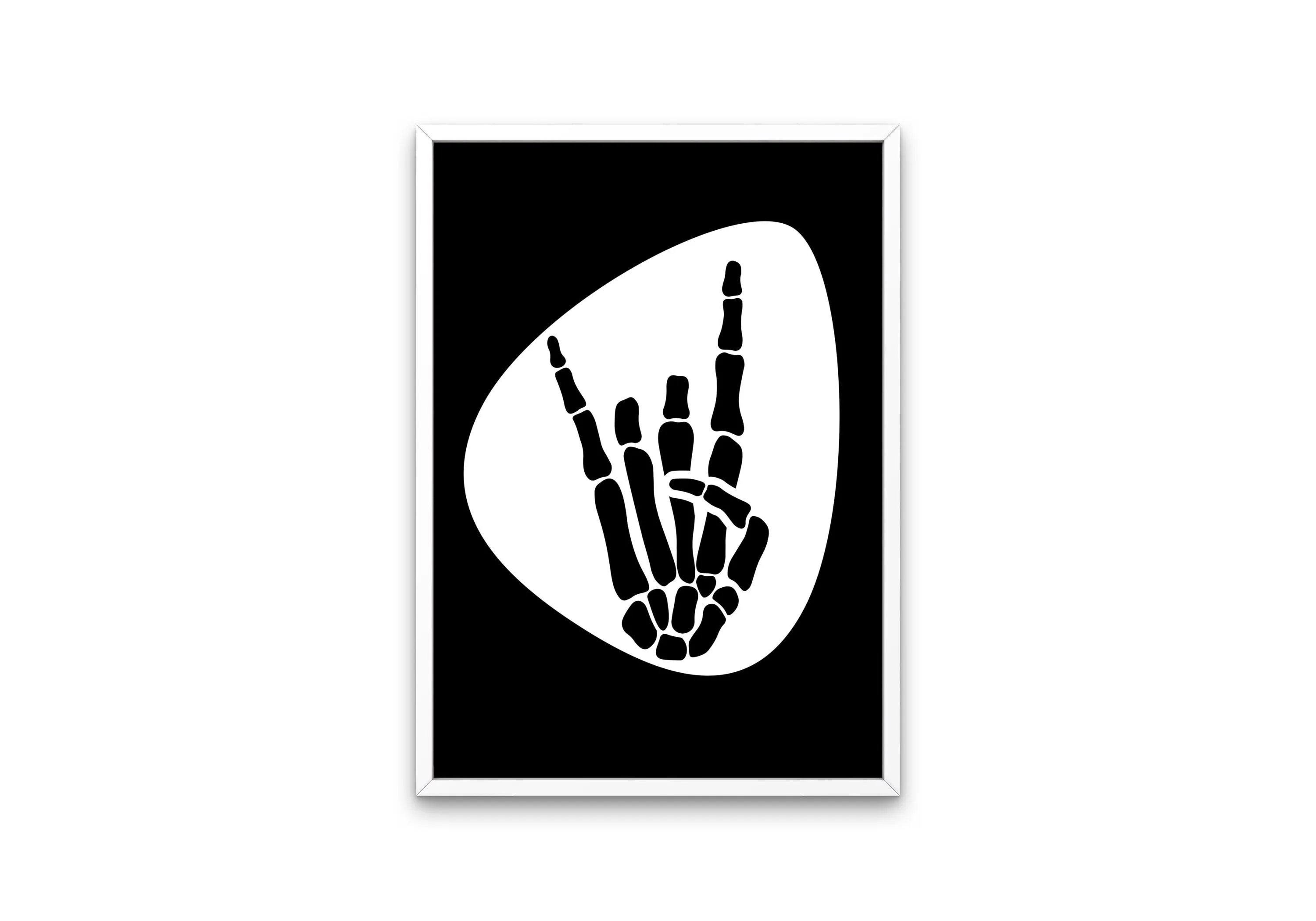 Skeleton Rock Horns Black & White Wall Art INSTANT DOWNLOAD Art Print, Musician Gift, Guitar Pick, Punk Rock Poster, Skeleton Rock Hand Silhouette