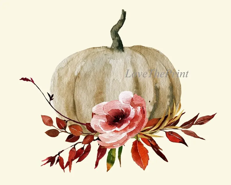 Thanksgiving Wall Art Fall Home Decor Pumpkins Flowers Print Set of 2 Botanical Poster Living Dining Room Fireplace Home Decor to Frame CM