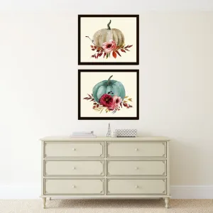 Thanksgiving Wall Art Fall Home Decor Pumpkins Flowers Print Set of 2 Botanical Poster Living Dining Room Fireplace Home Decor to Frame CM