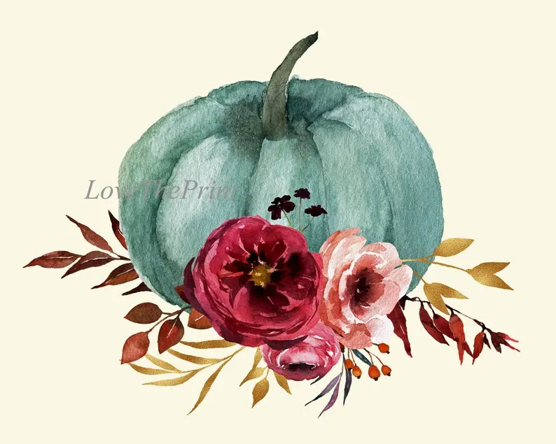 Thanksgiving Wall Art Fall Home Decor Pumpkins Flowers Print Set of 2 Botanical Poster Living Dining Room Fireplace Home Decor to Frame CM