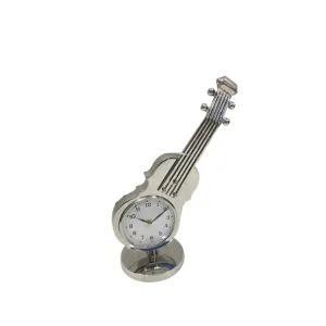 TrenDec Silver Finish Metal Guitar Shape Clock | Tableware Decorative Item | Clock for Home Decor | Home Decor | Clock Gift Item | Clock for LIvingroom & Bedroom & Office