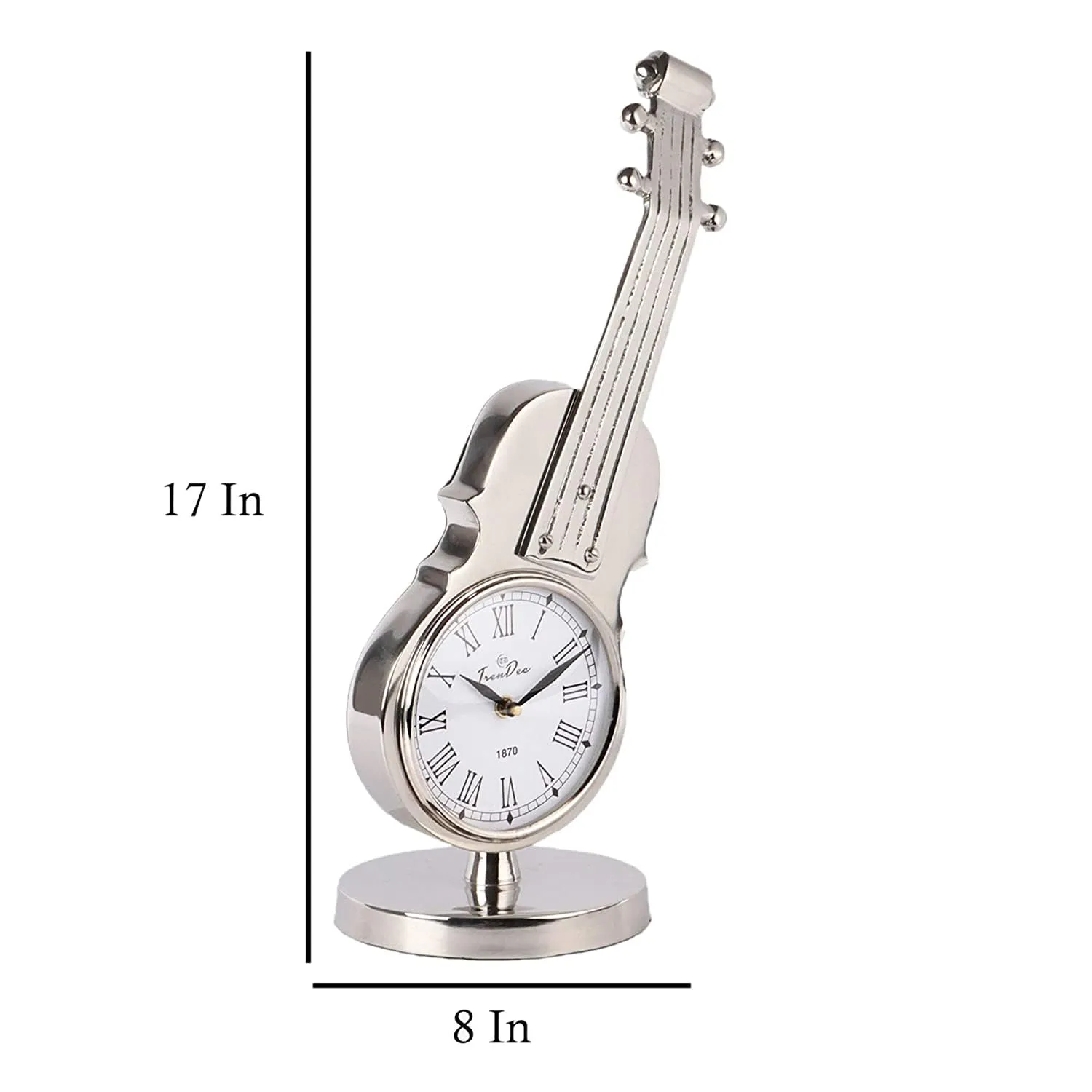 TrenDec Silver Finish Metal Guitar Shape Clock | Tableware Decorative Item | Clock for Home Decor | Home Decor | Clock Gift Item | Clock for LIvingroom & Bedroom & Office