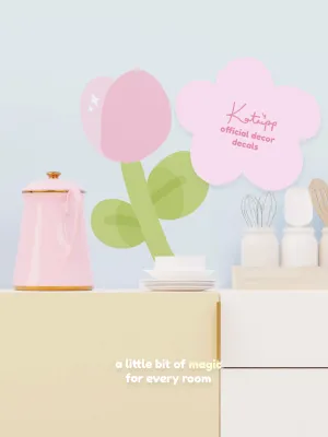 Tulip Flower Wall Decal | Katnipp Kawaii Tulip Wall Decal | Pastel Floral Removable Wall Sticker | Aesthetic Home & Nursery Decor