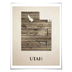 Utah Map Art Print. 5 Sizes. Travel Poster. Custom State. USA Map. Rustic Art Home Decor.