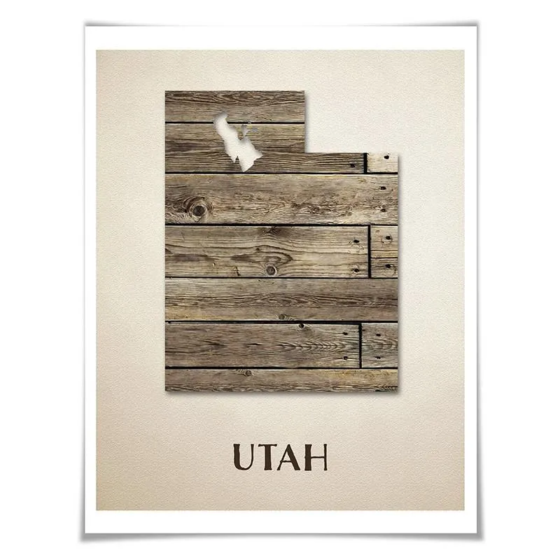Utah Map Art Print. 5 Sizes. Travel Poster. Custom State. USA Map. Rustic Art Home Decor.