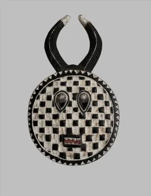 Vintage Black and White Wooden Mask, African Baule Kple Kple
