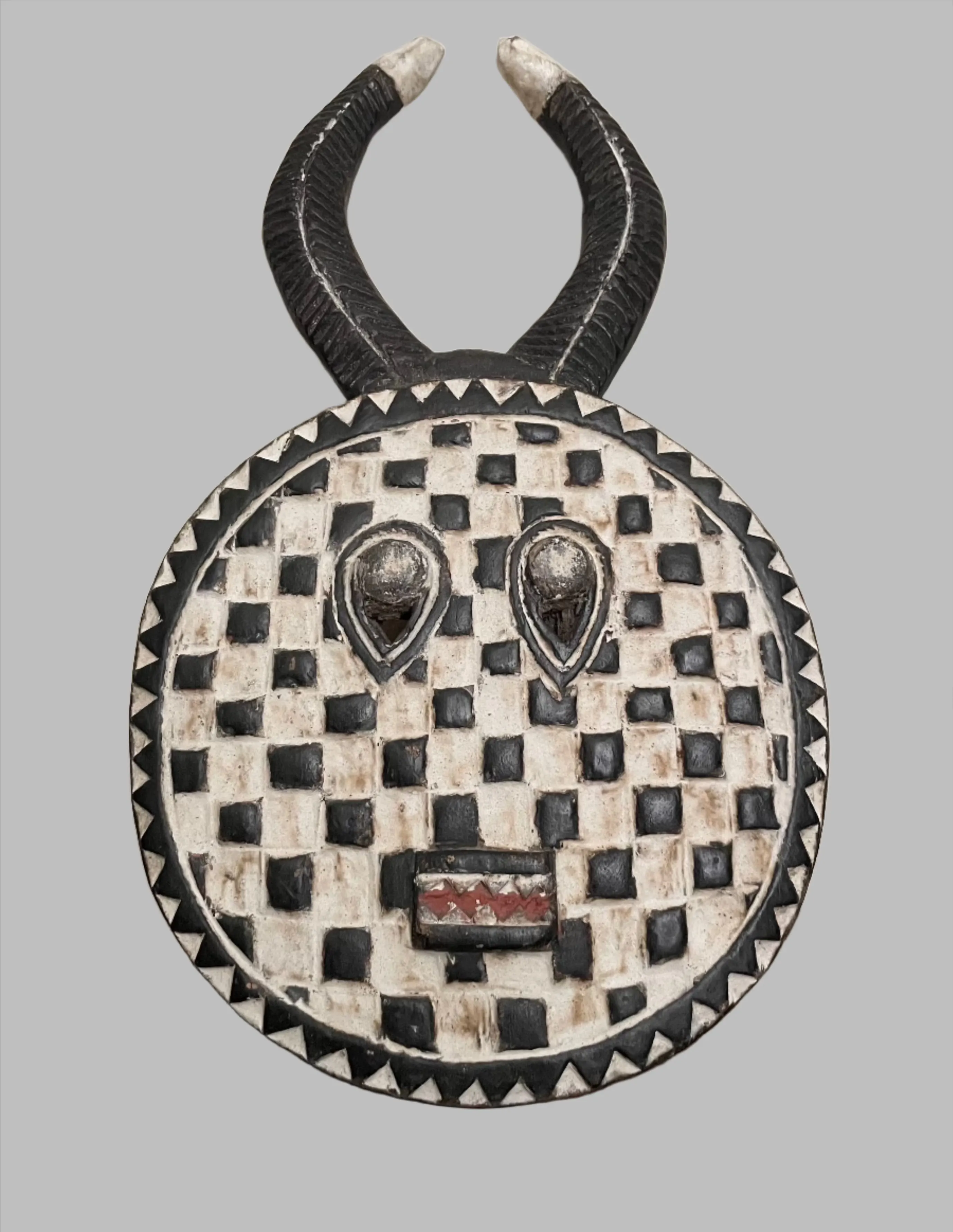 Vintage Black and White Wooden Mask, African Baule Kple Kple