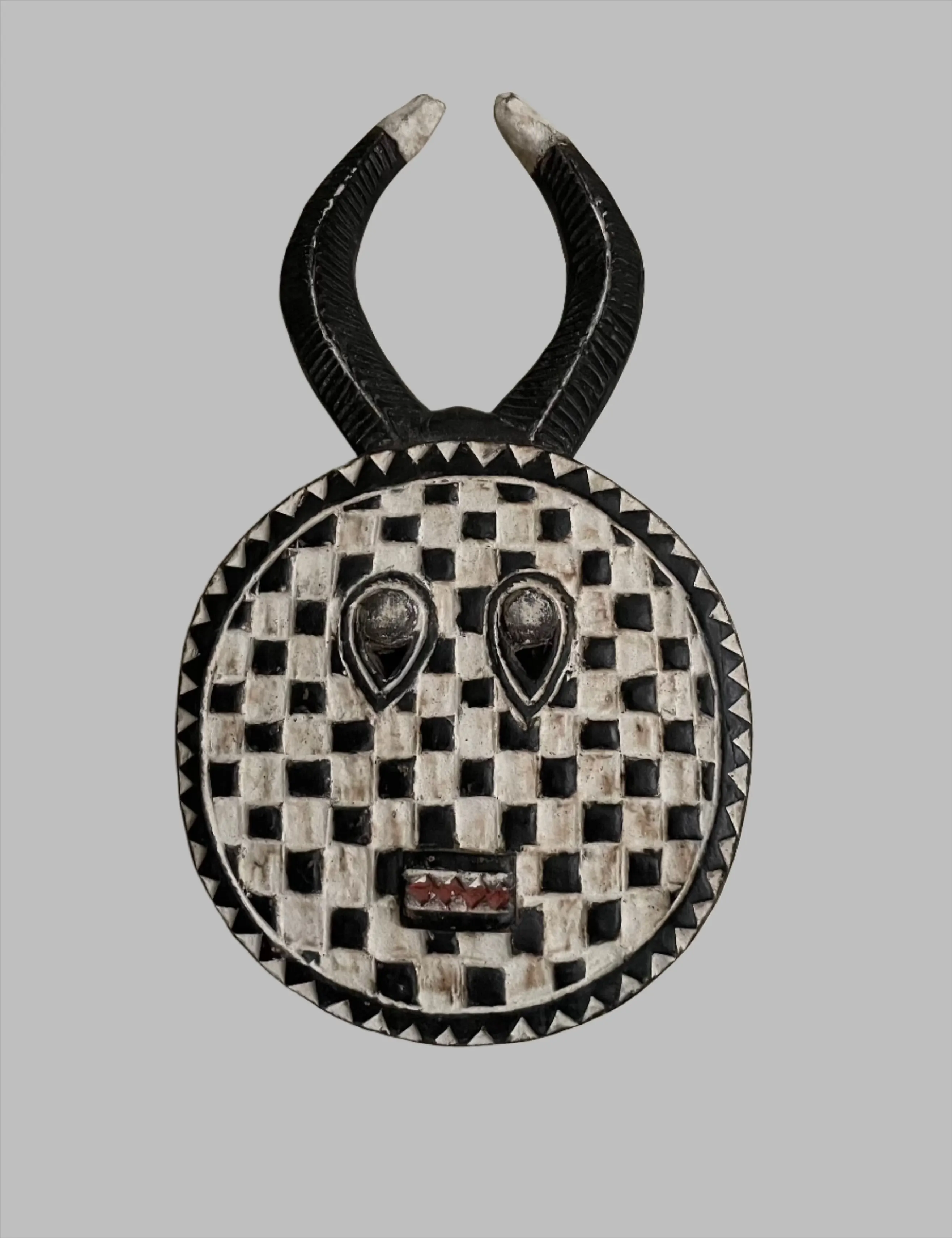 Vintage Black and White Wooden Mask, African Baule Kple Kple