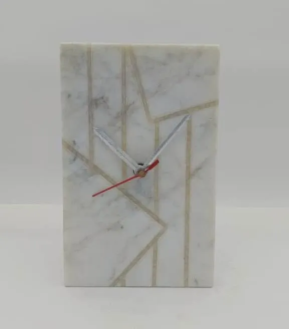VR SOURCING White Marble Table Clock with Inlay Work