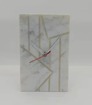 VR SOURCING White Marble Table Clock with Inlay Work