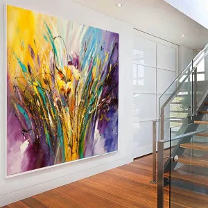 Yellow Flower Abstract Painting Original Contemporary Purple Fine Art on Canvas Federations by Maitreyii- MADE-TO-ORDER